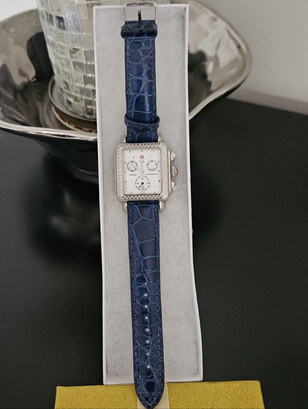 Michele Deco Diamond Chronograph Watch, White Mother-Of-Pearl Dial, Like New - Picture 2 of 11
